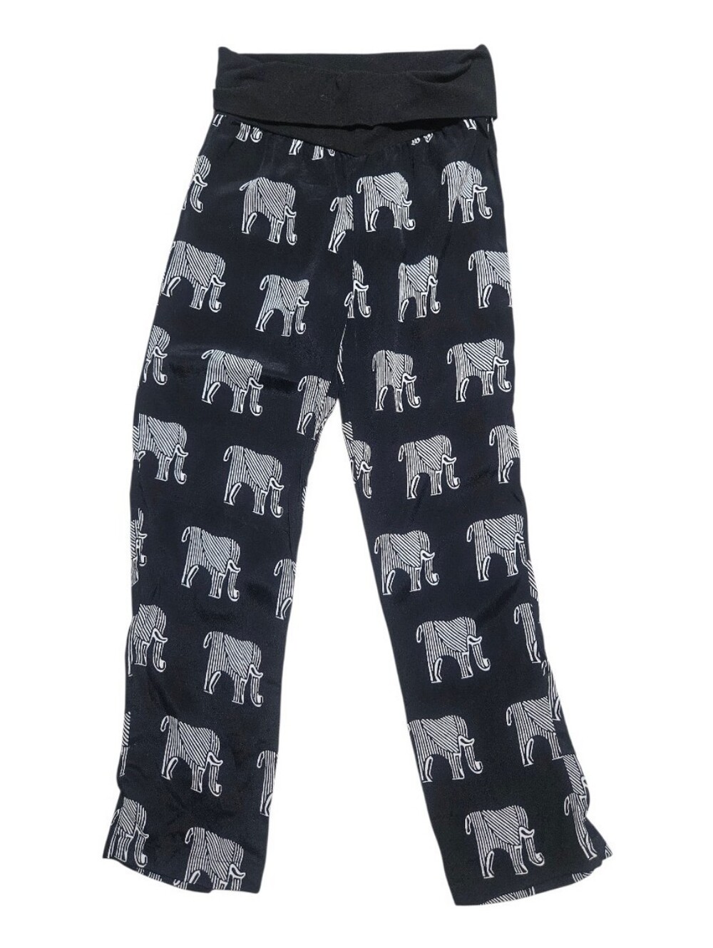⁠Lucy Lucy Love Good Luck Elephant Printed Black White Pants Size XS
